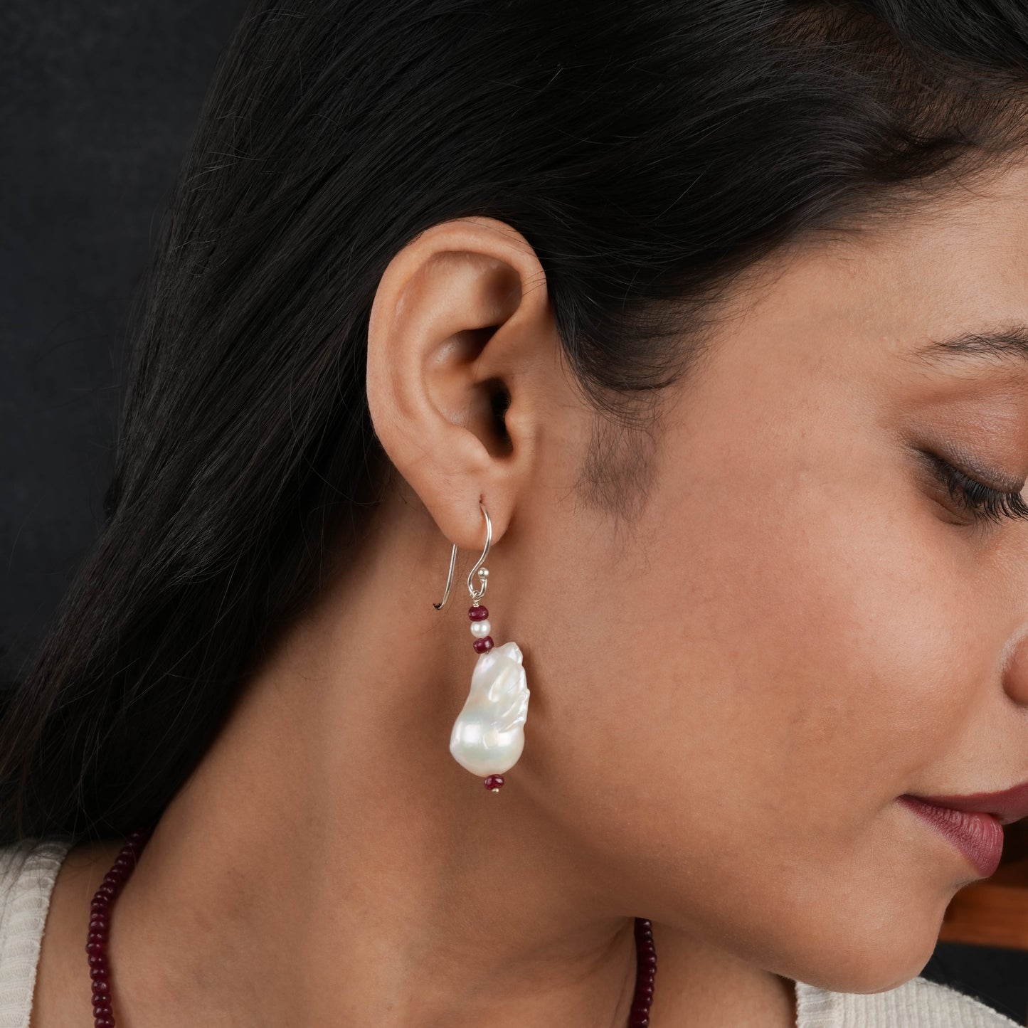 Baroque Pearl and Rubies Necklace Set