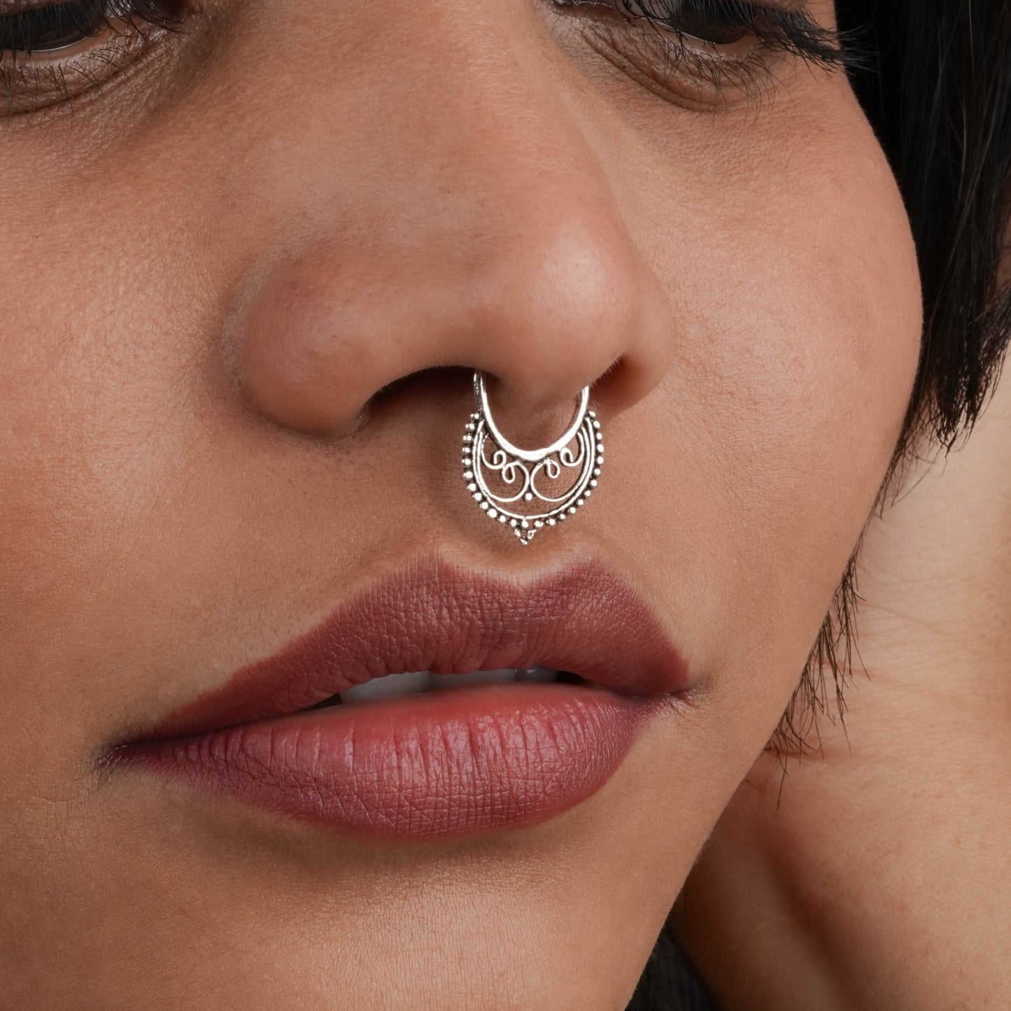 Filigree Silver Septum Ring(Non Piercing)