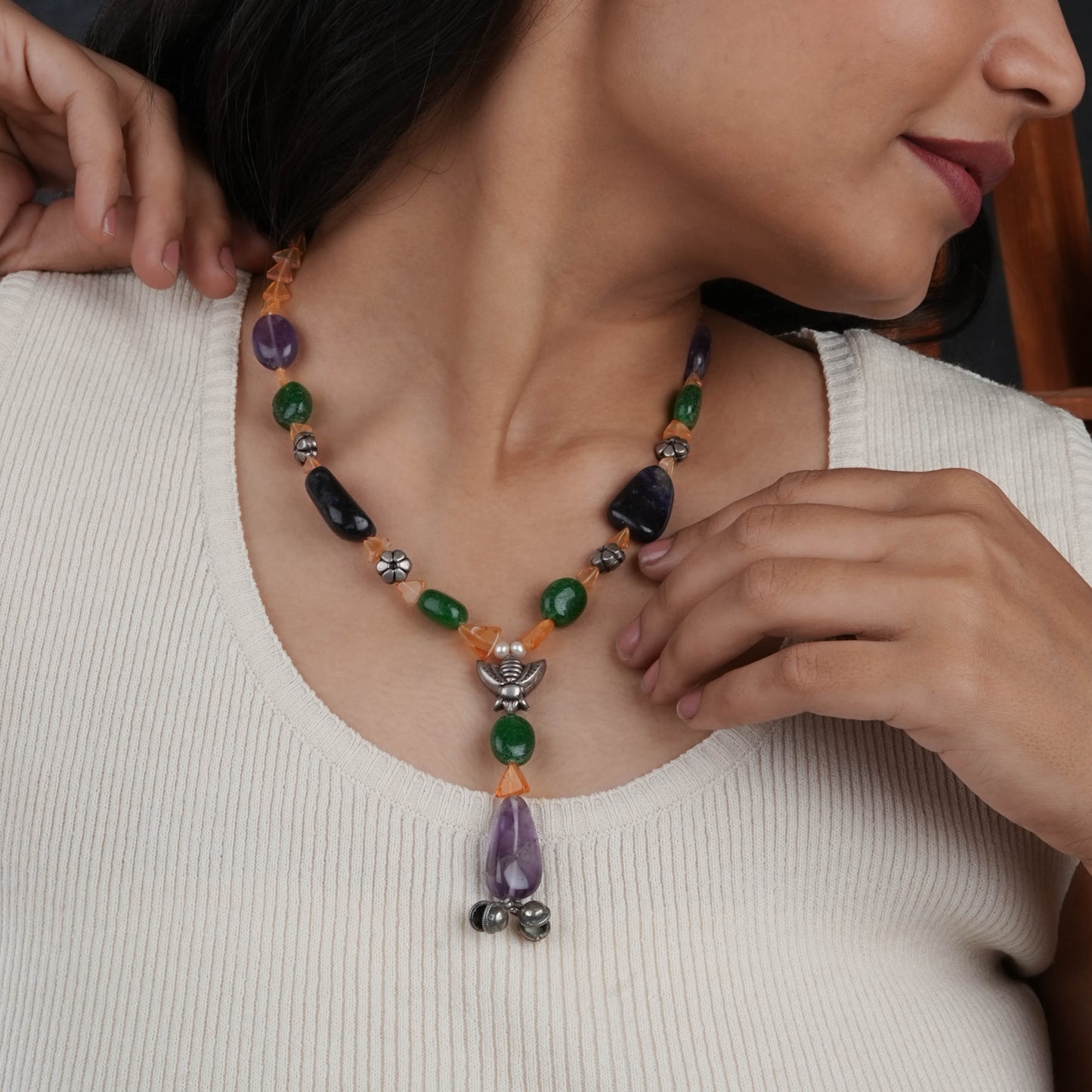 Multi Stone Silver Necklace