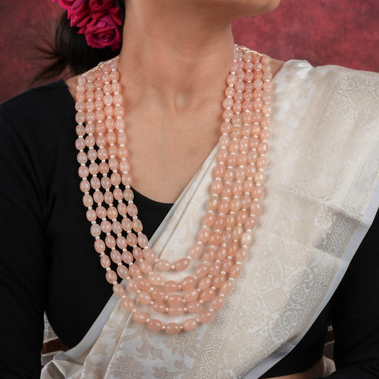 Peach Quartz Stones And Freshwater Pearls Necklace