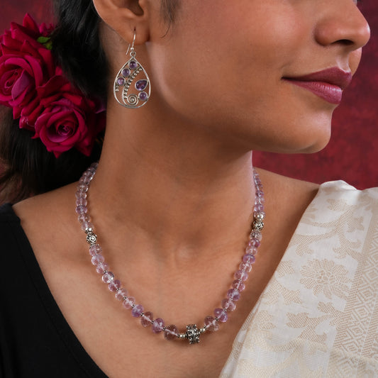 Designer Amethyst Silver Necklace Set In Silver