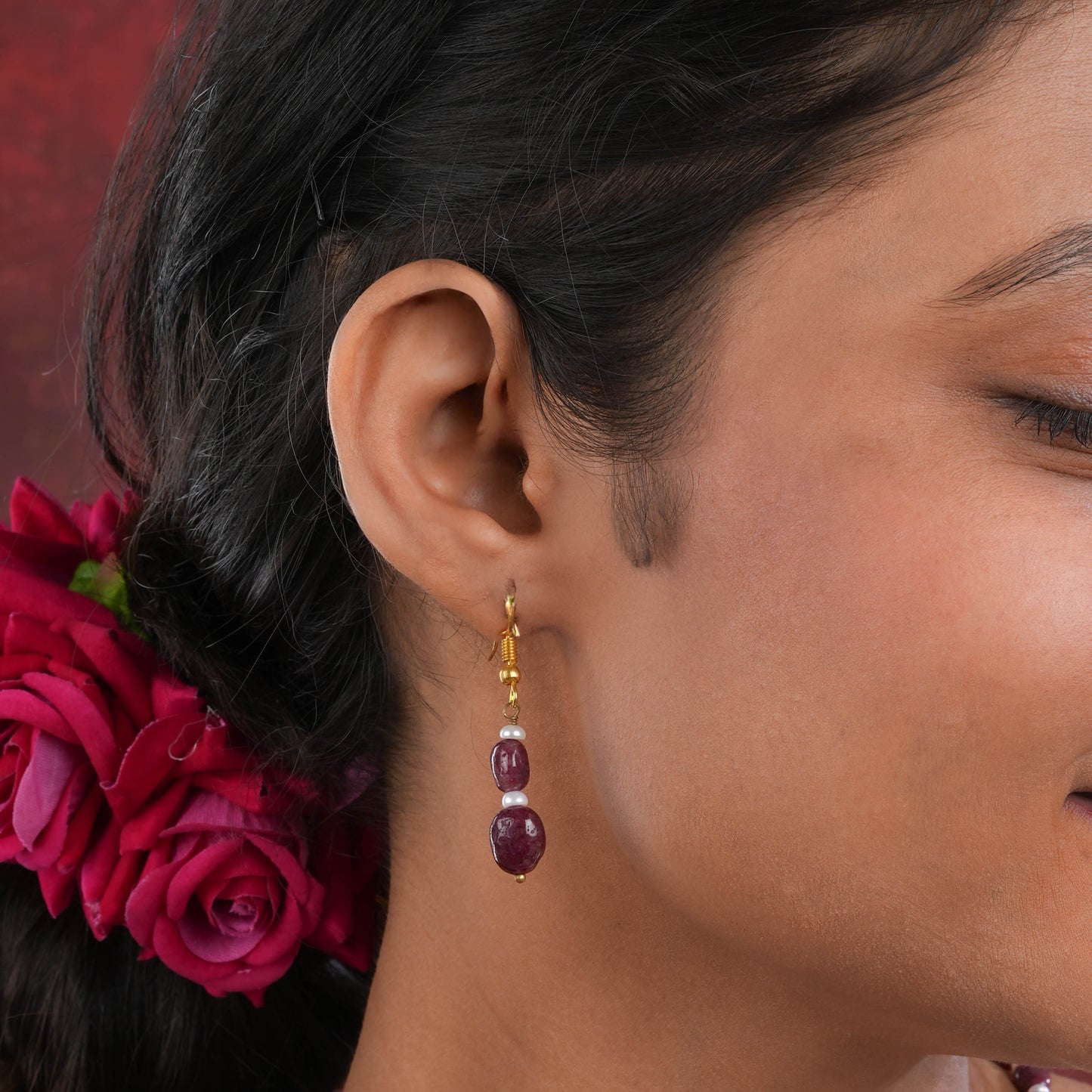 Ruby Quartz Freshwater Pearl Necklace Set
