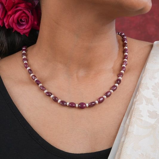 Ruby Quartz Freshwater Pearl Necklace Set
