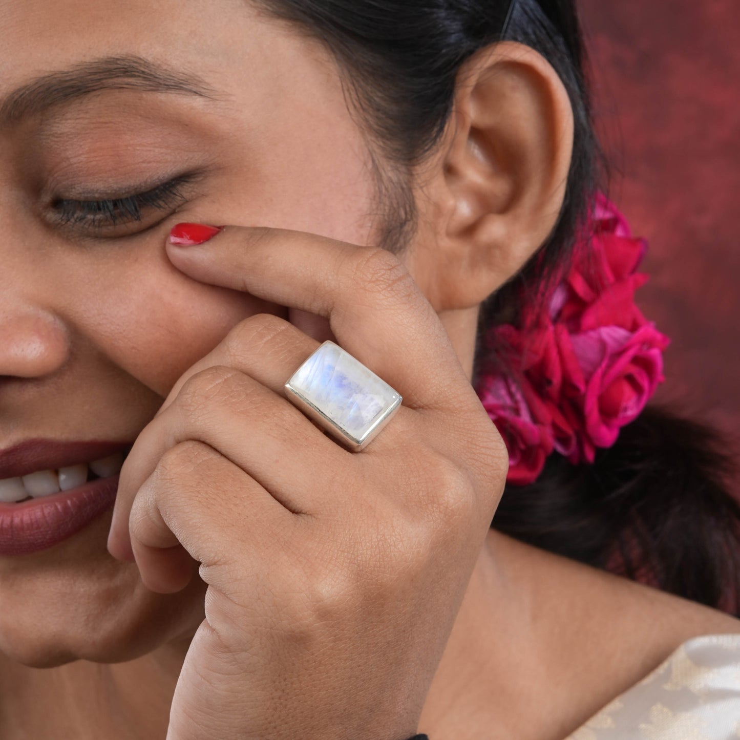 Moonstone Rectangle Silver Ring