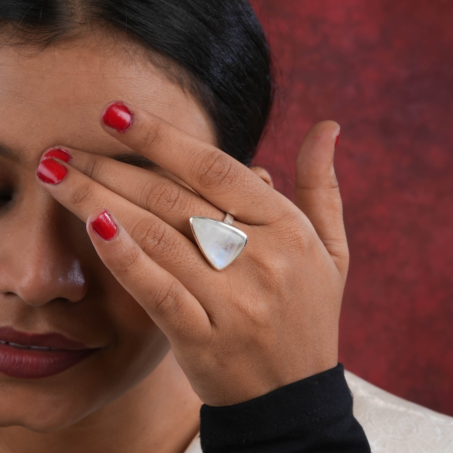 Moonstone Triangle Silver Ring