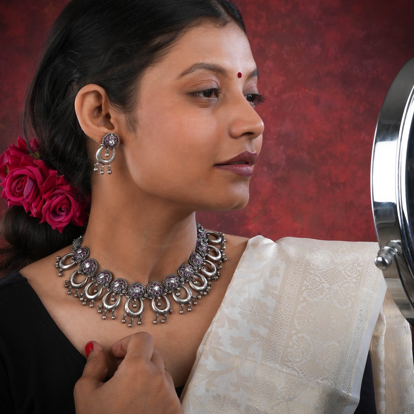 Divya Mohini Temple Silver Necklace Set
