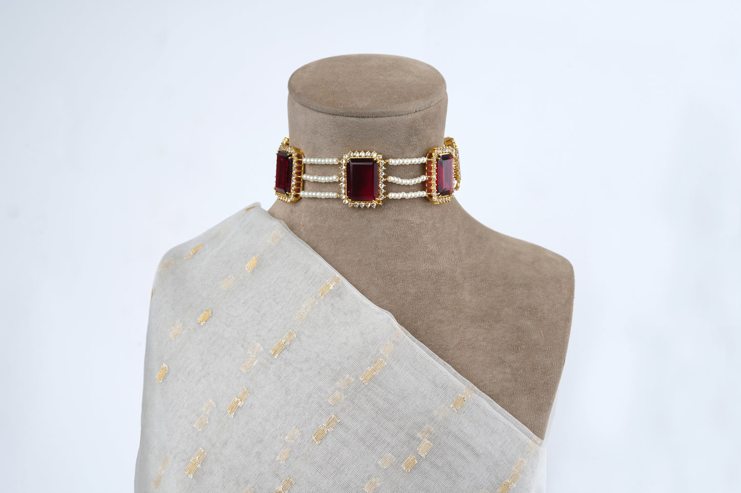Ruby Diamond Accent Pearl Choker Set