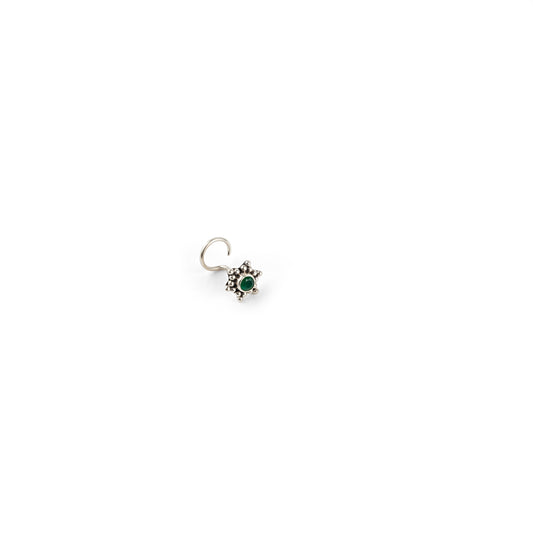 Hexagonal Green Silver Nose Pin