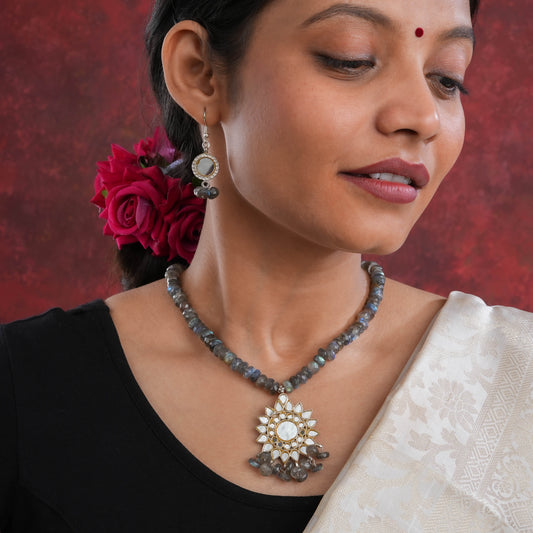 Silver Mirror And Labradorite Necklace Set