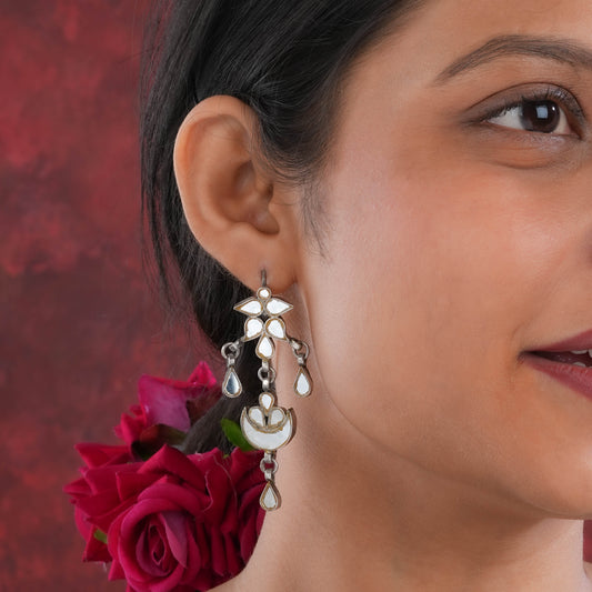 Madhu Chandrika Desert Rose Silver Danglers