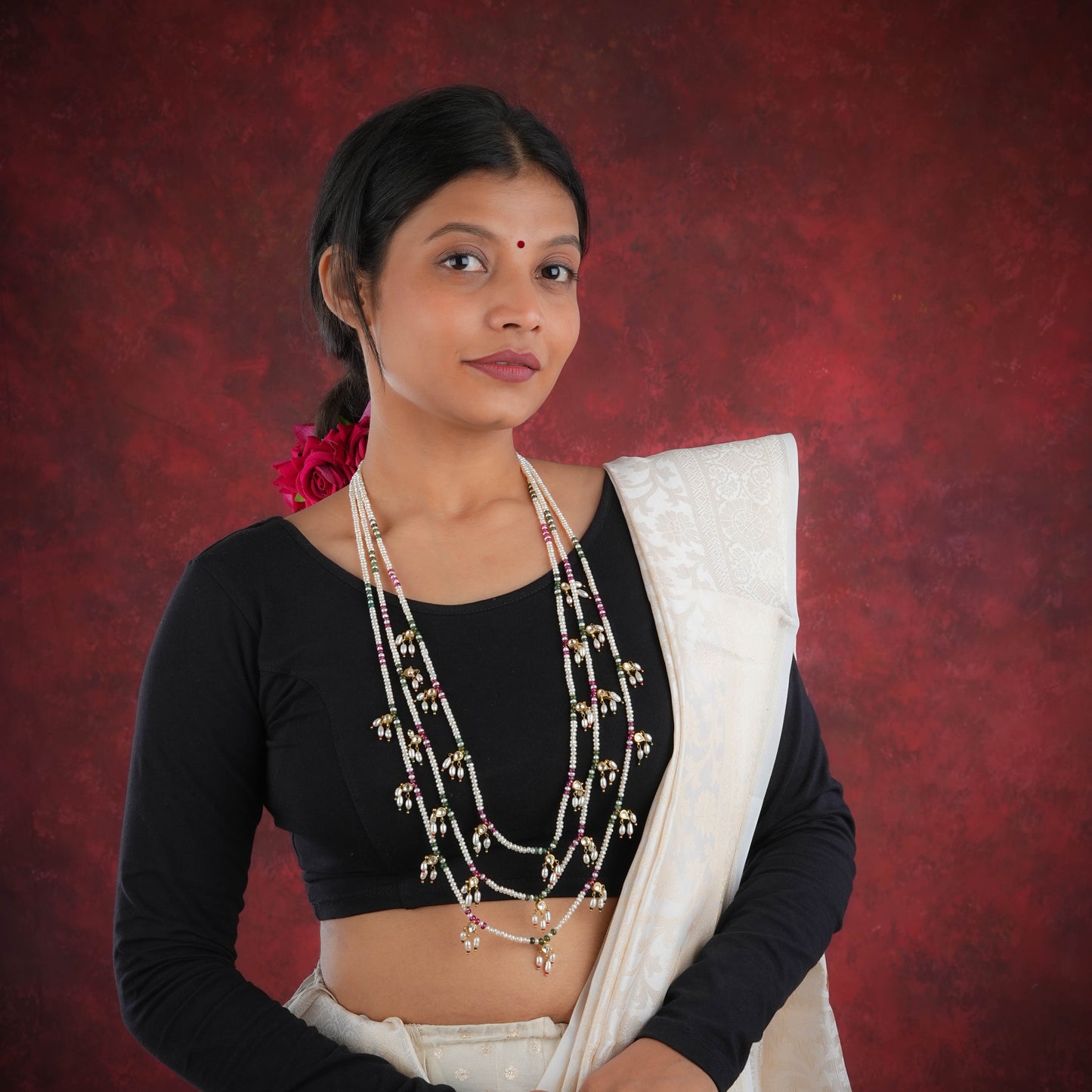 Kundan Drops Pearls Layered Necklace
