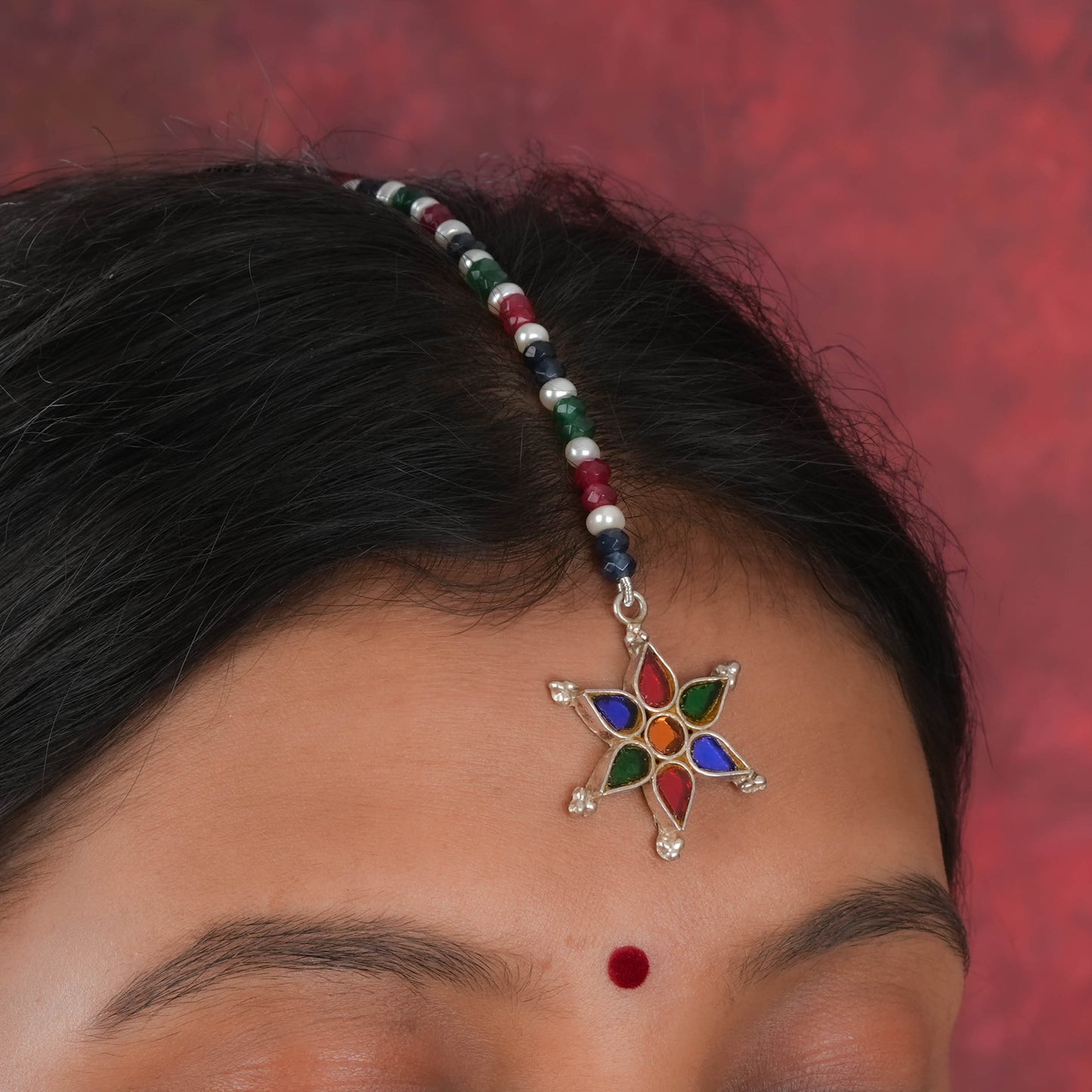 Madhu Chandrika Chameli Silver Maang Tikka