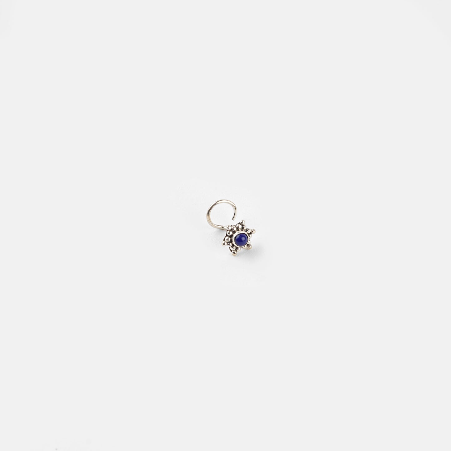 Hexagonal Lapis Silver Nose Pin