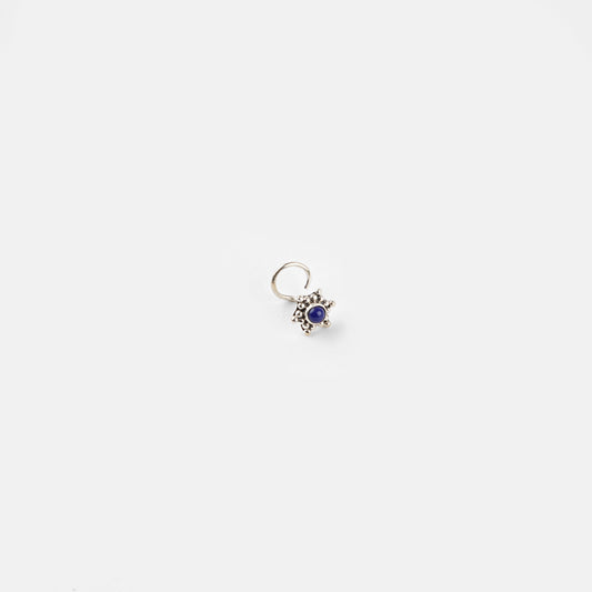 Hexagonal Lapis Silver Nose Pin