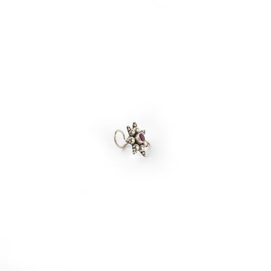 Sunflower Ruby Silver Nose Pin