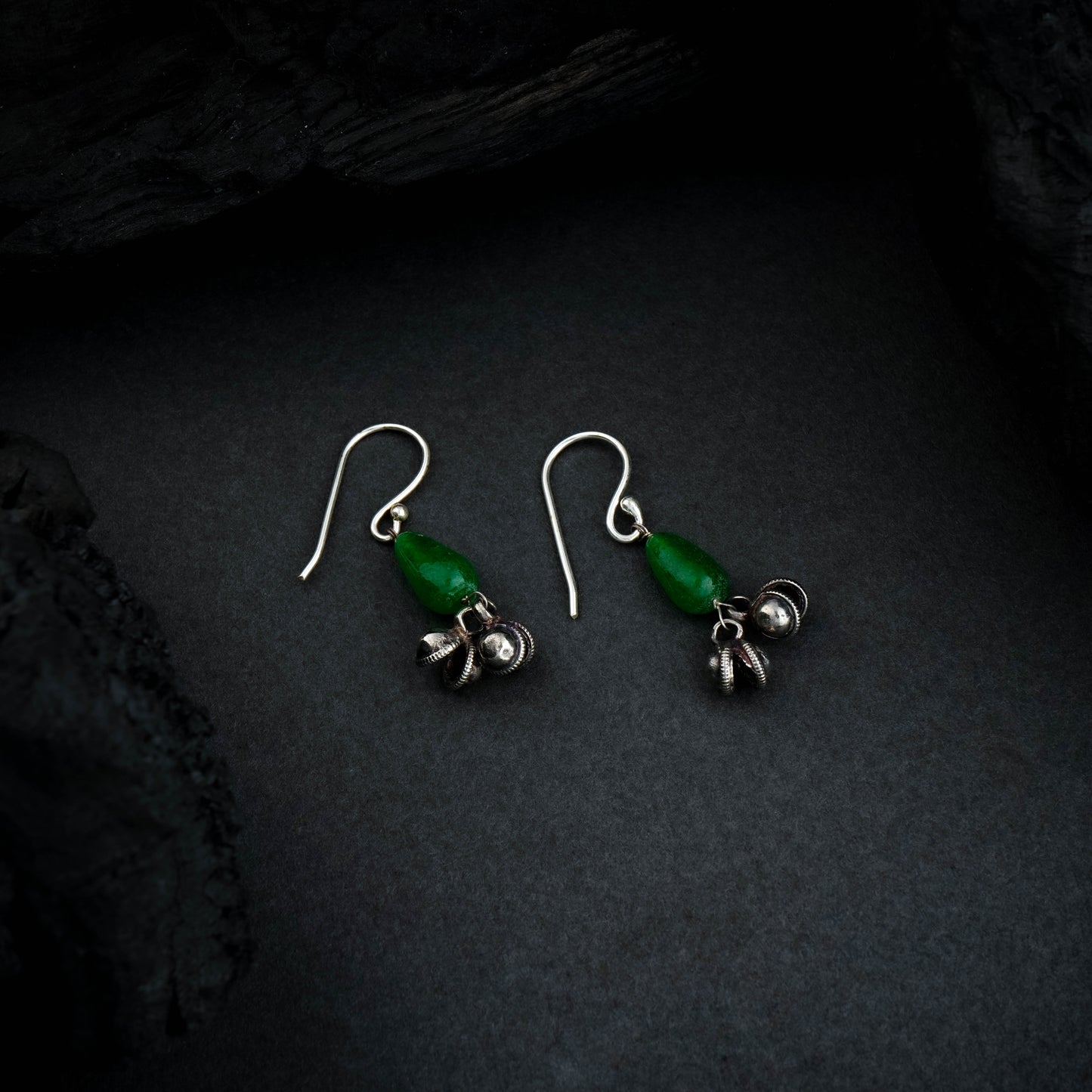 Green Silver Ghunghroo Earrings