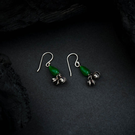 Green Silver Ghunghroo Earrings