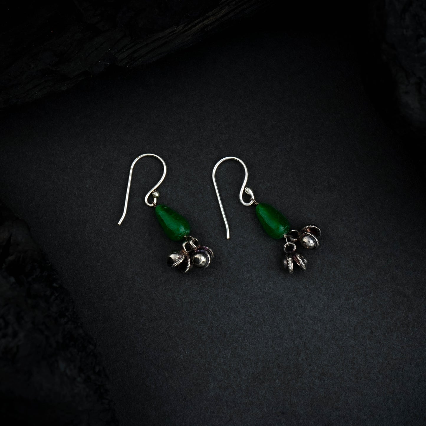 Green Silver Ghunghroo Earrings