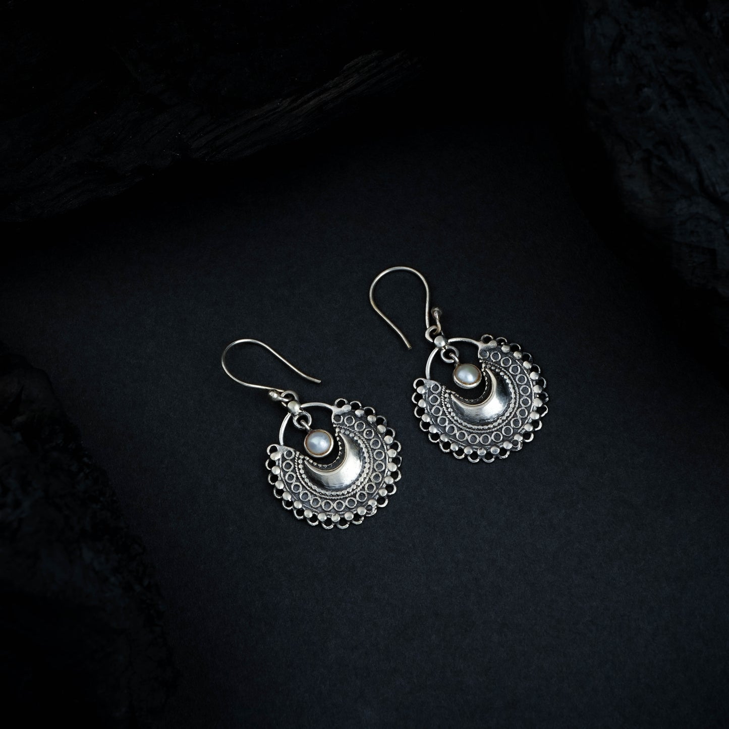 Pearl 925 Silver Mandala Earrings