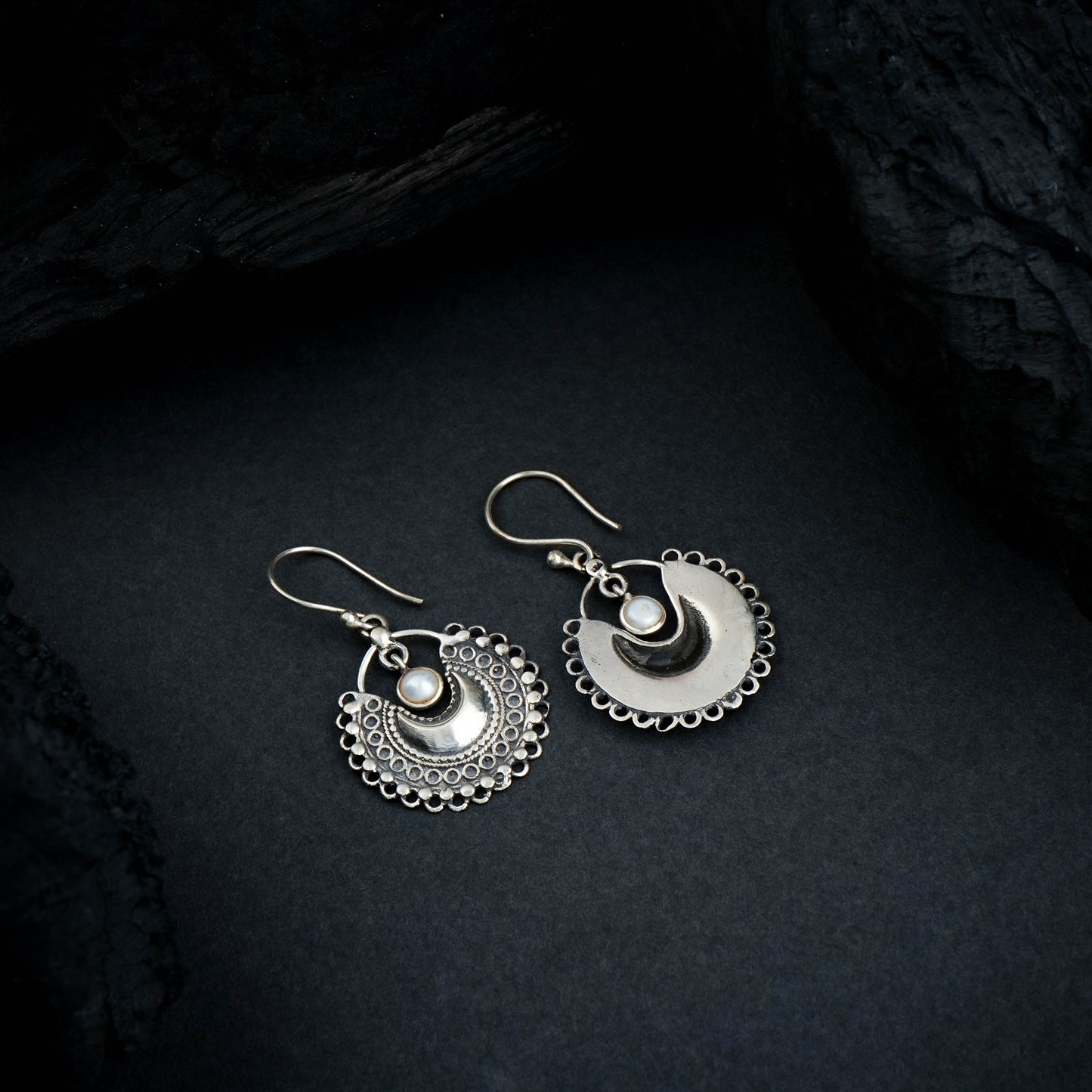 Pearl 925 Silver Mandala Earrings