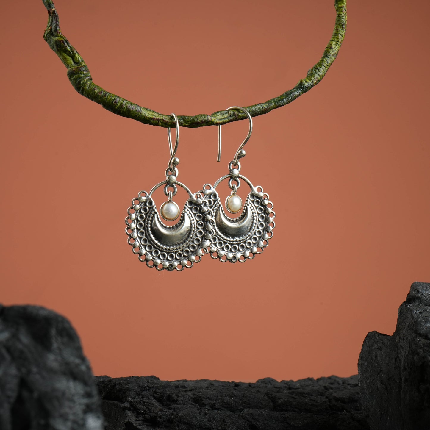 Pearl 925 Silver Mandala Earrings