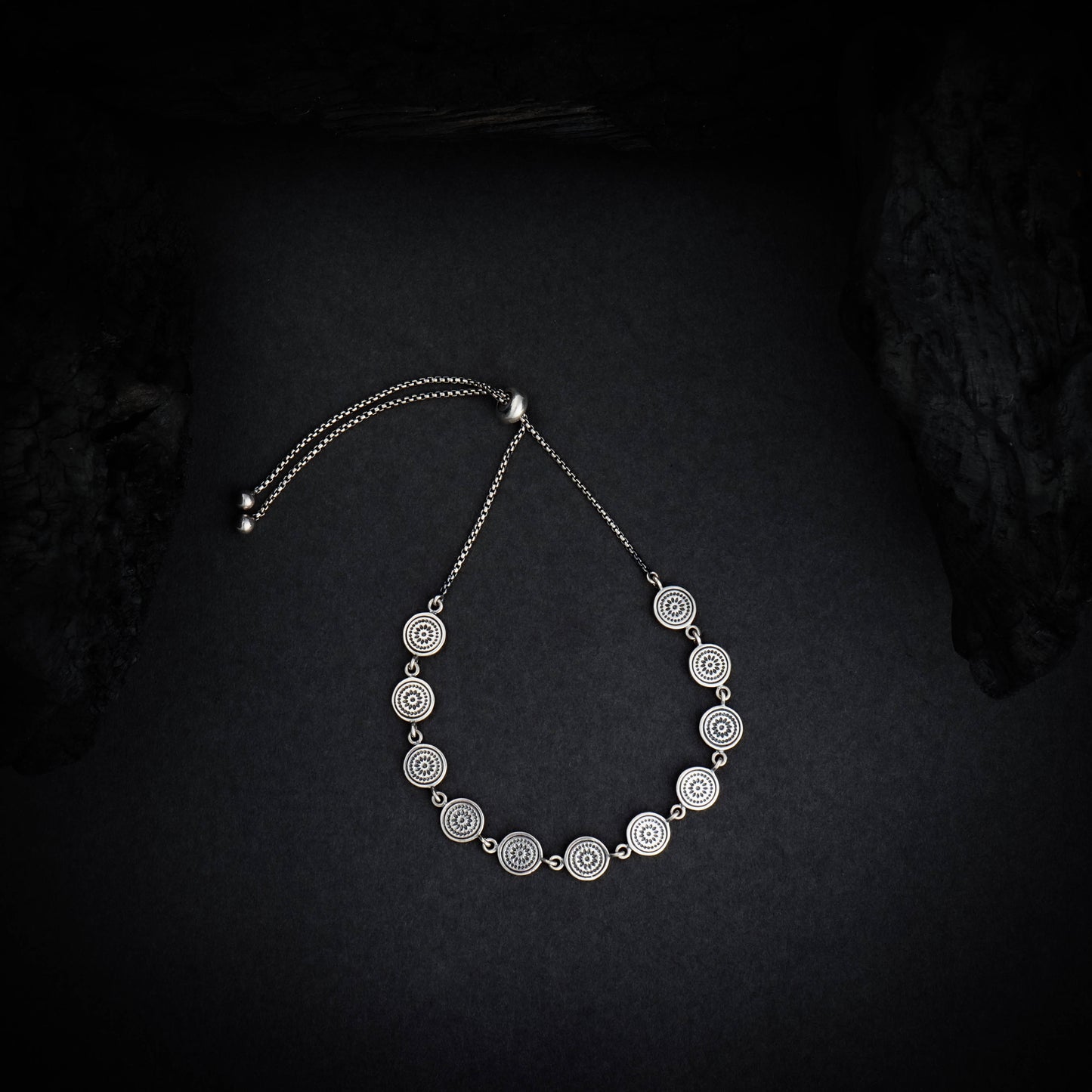 Oxidised Silver Mandala Bracelet