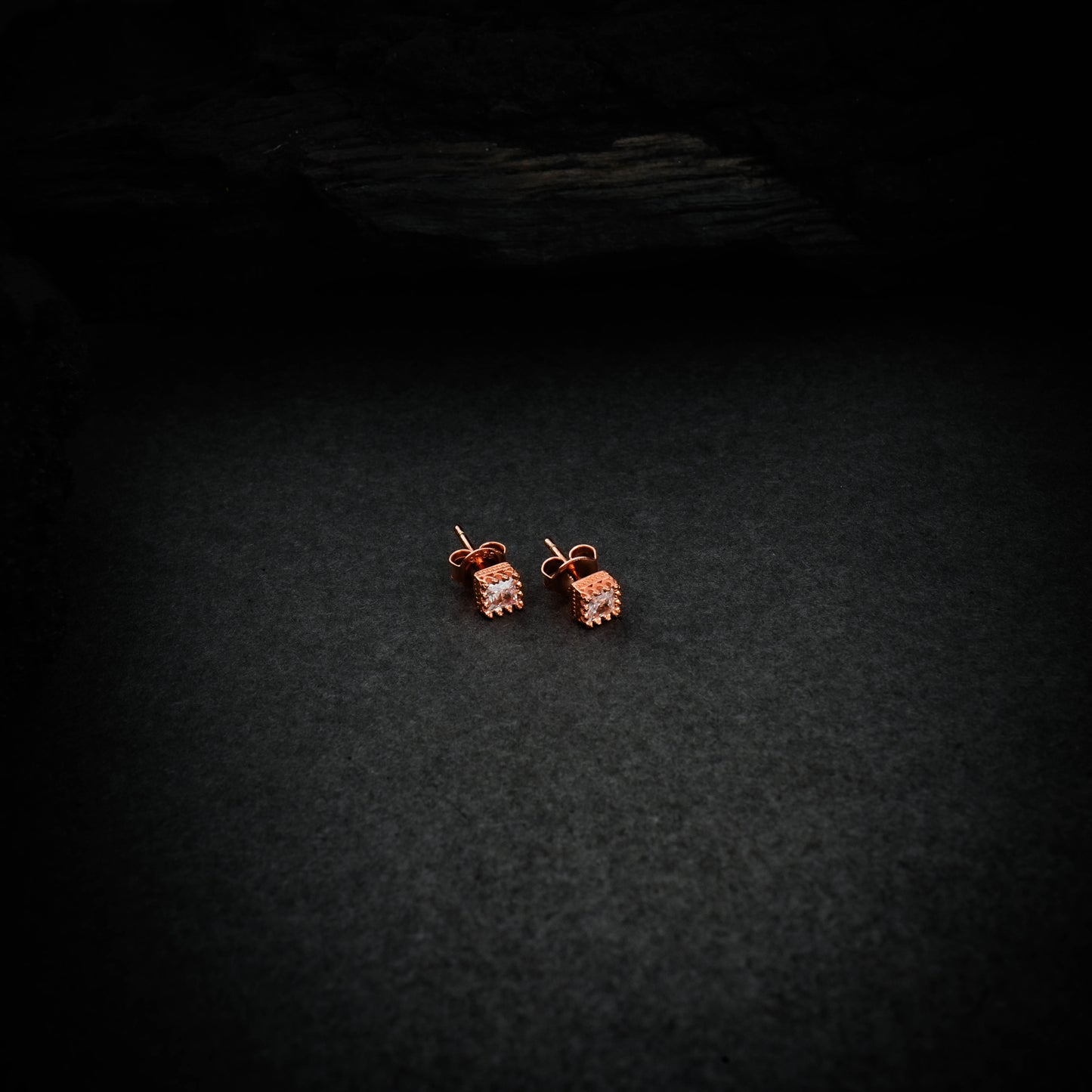Cushion Cut Rose Gold plated Silver Solitaire Studs