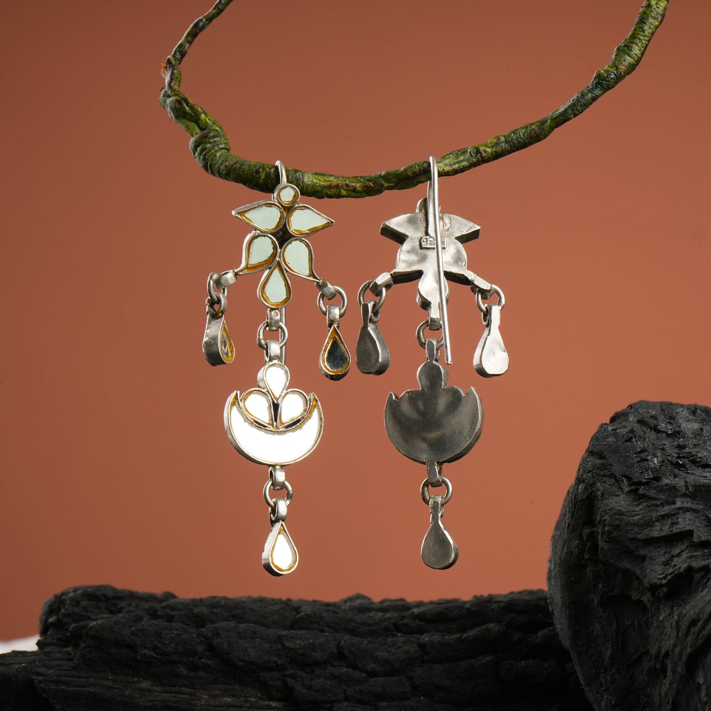 Madhu Chandrika Desert Rose Silver Danglers