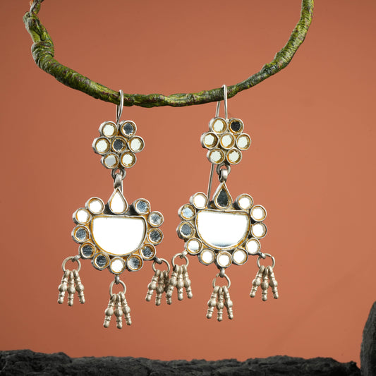 Madhu Chandrika Half Moon Mirror Silver Earrings