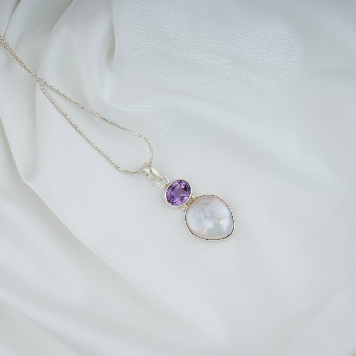 Baroque Pearl Amethyst Pendant with Chain