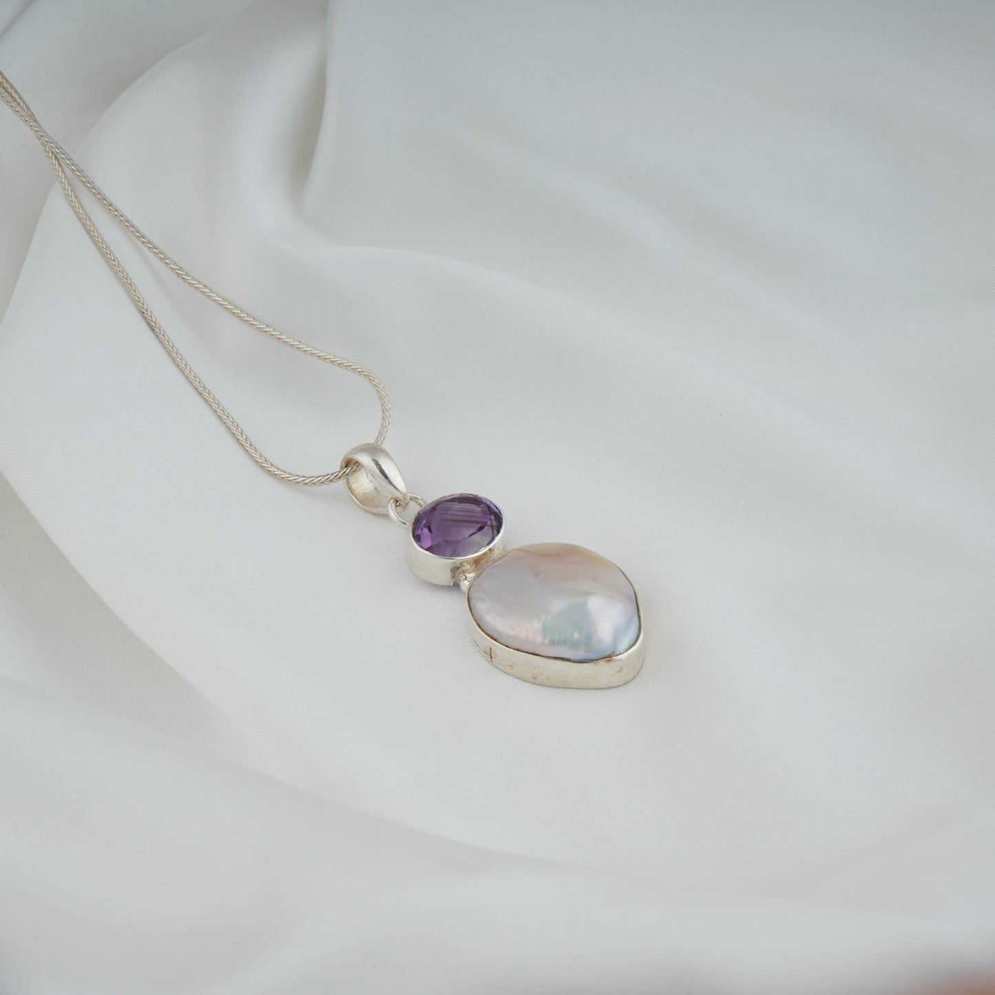 Baroque Pearl Amethyst Pendant with Chain