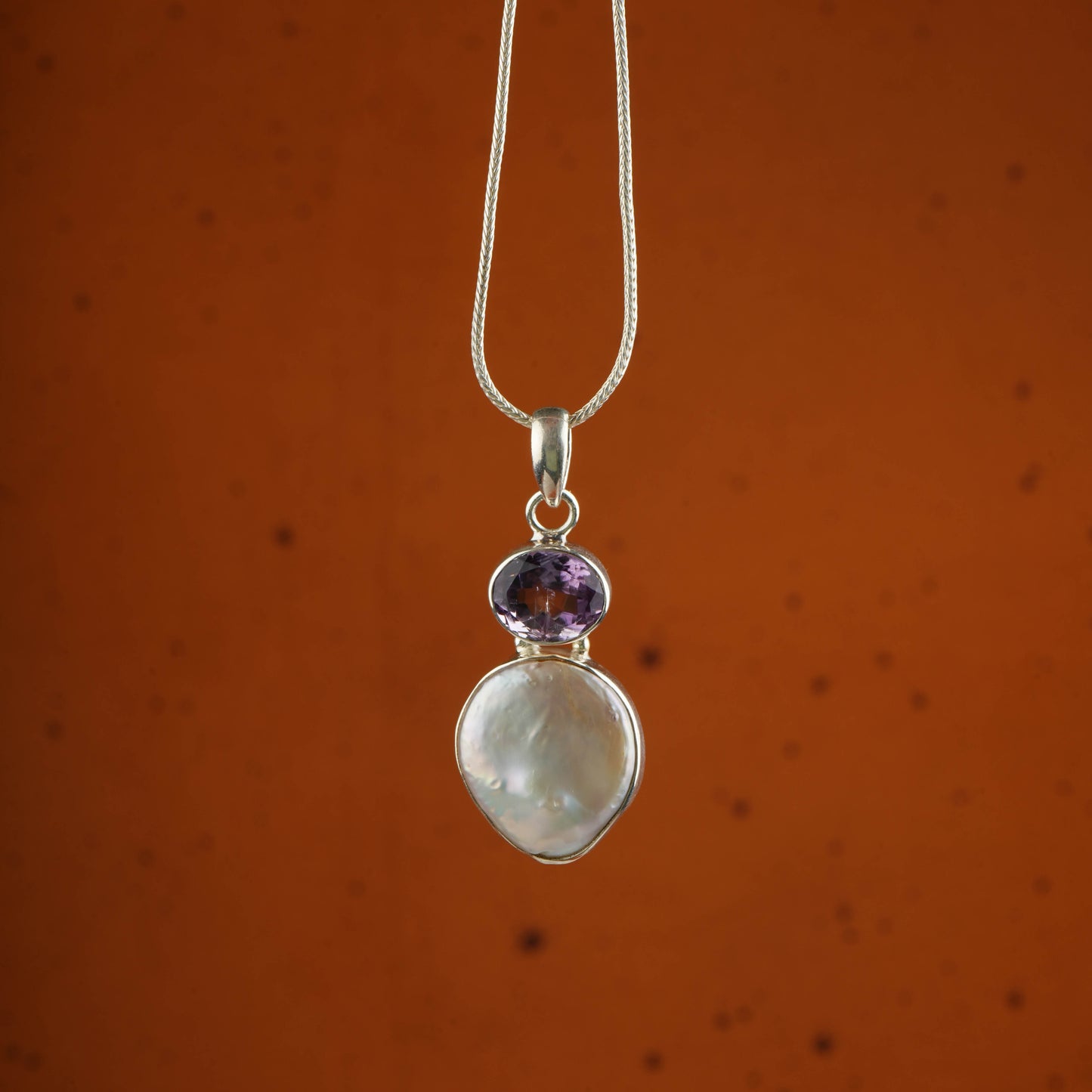 Baroque Pearl Amethyst Pendant with Chain