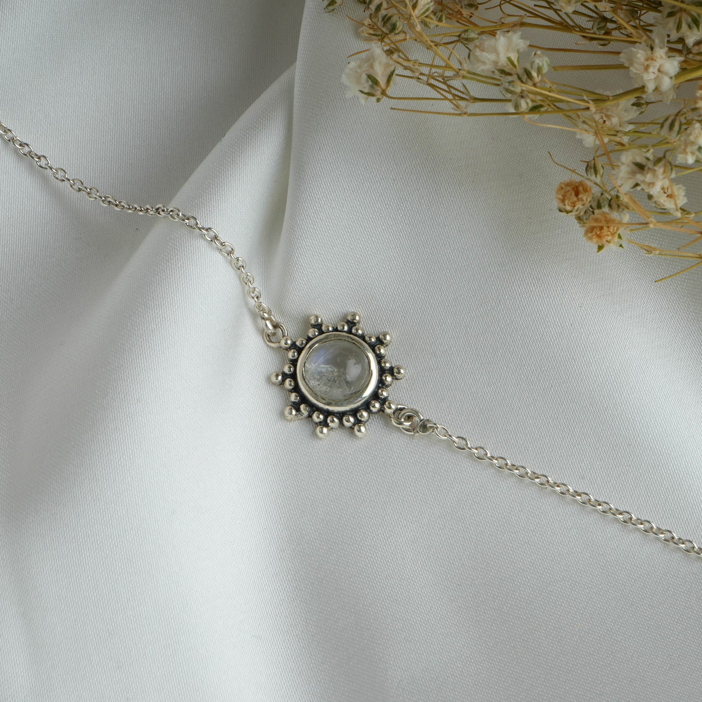 Dainty Moon Stone Silver Bracelet