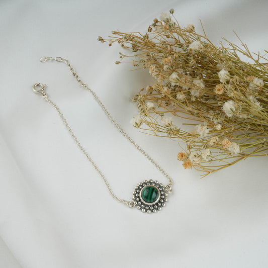 Dainty Malachite Silver Bracelet