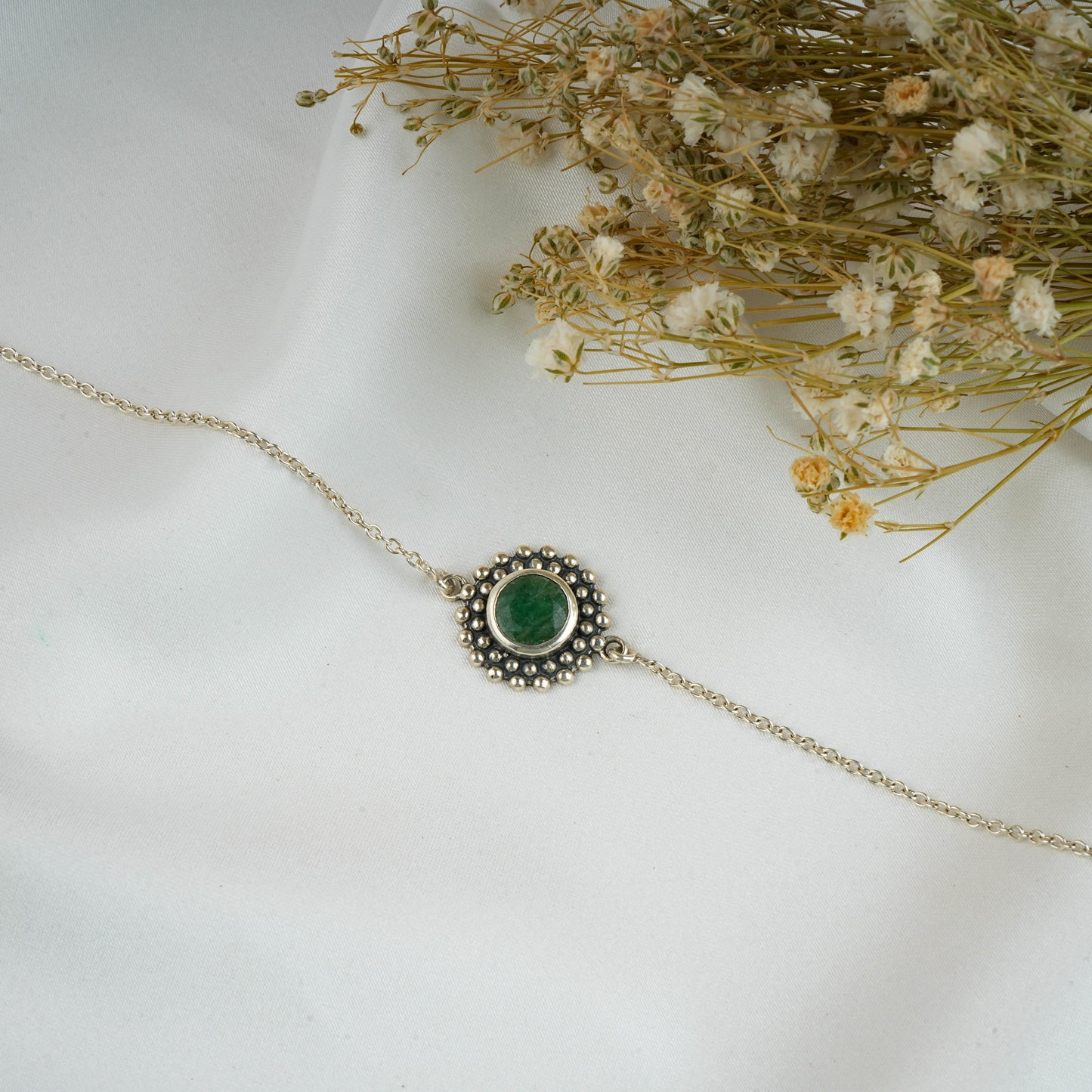 Dainty Green Onyx Silver Bracelet