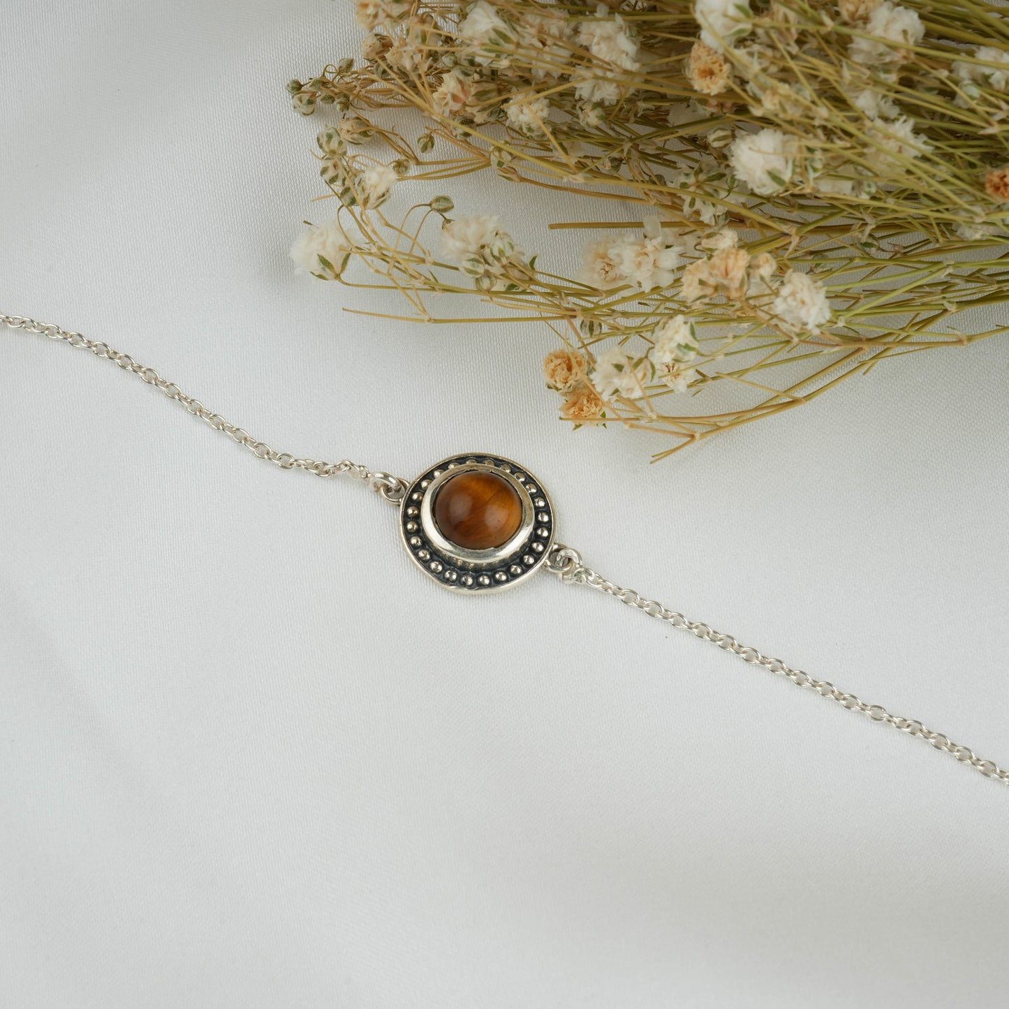Dainty Tiger Stone Silver Bracelet