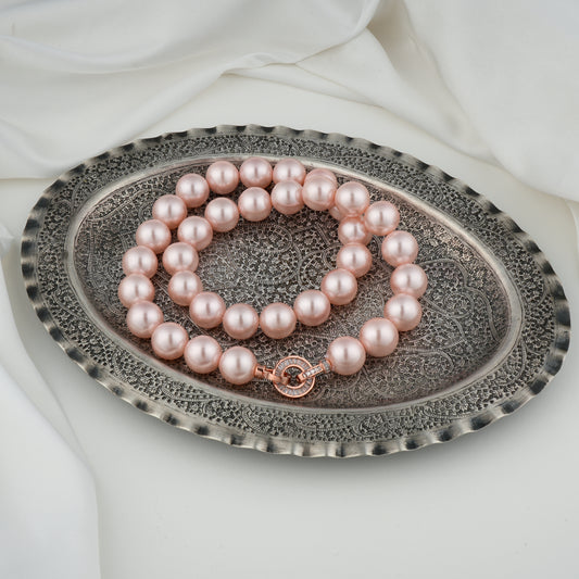 Rose Pink Pearls Necklace( 14mm )