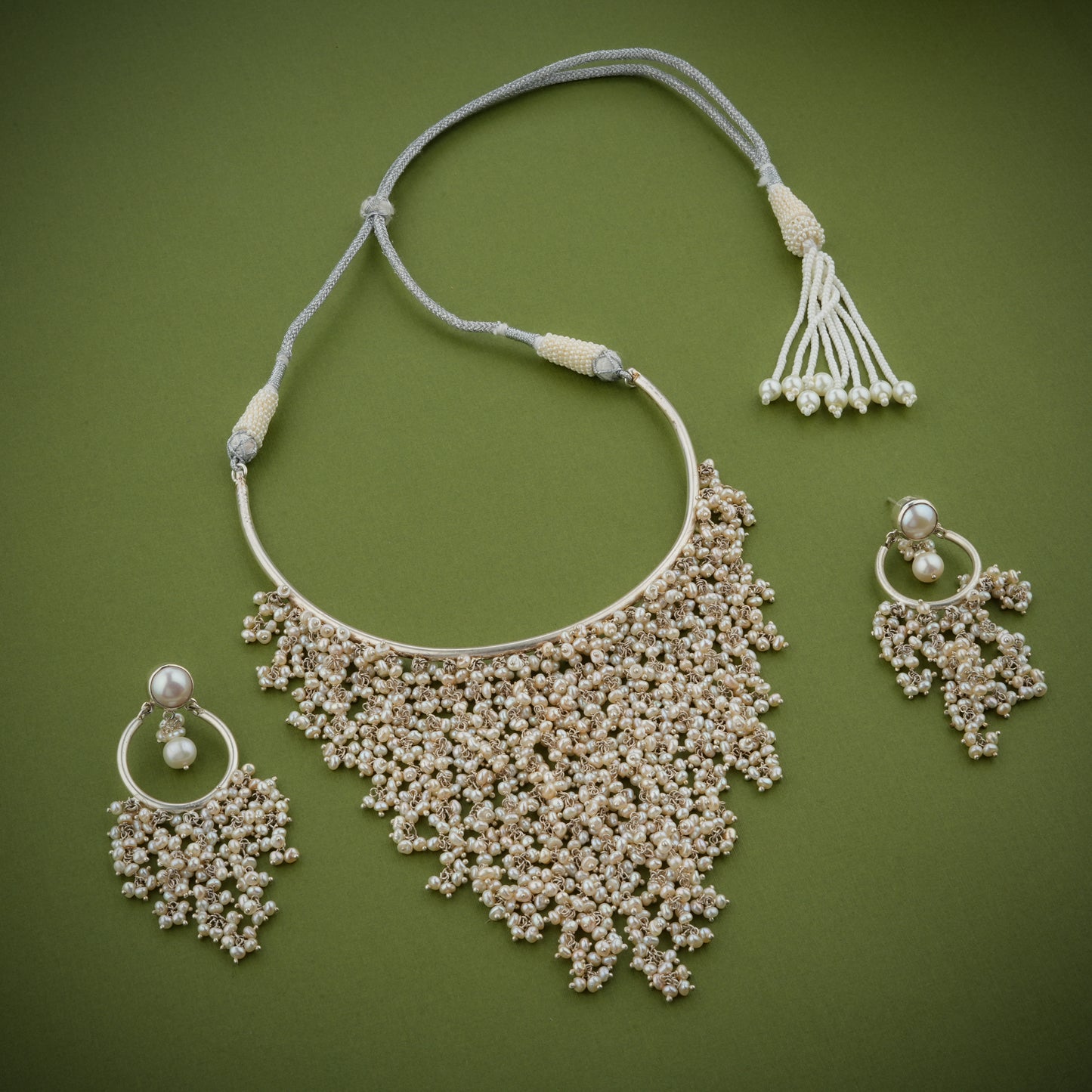 Cascading Pearls Freshwater Pearls Silver Necklace Set