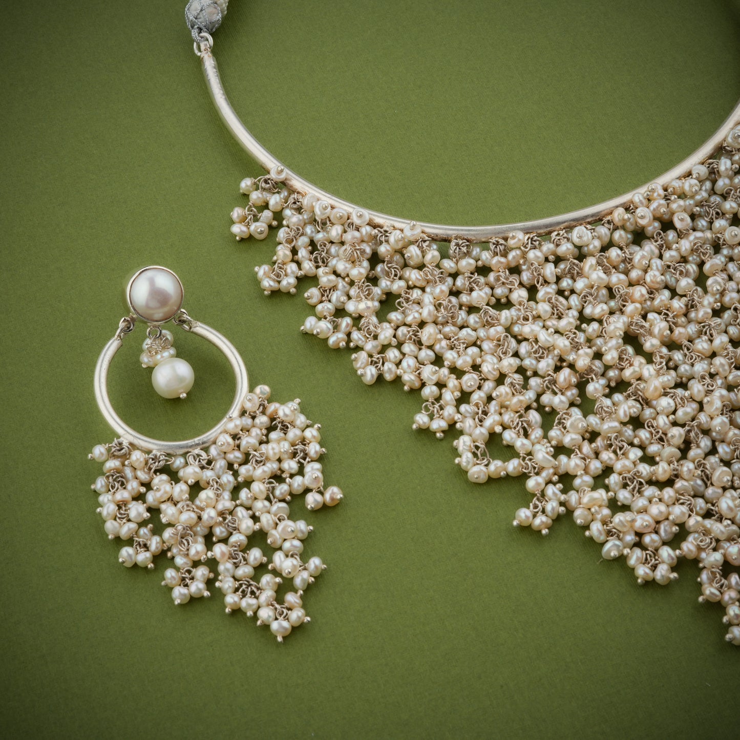 Cascading Pearls Freshwater Pearls Silver Necklace Set