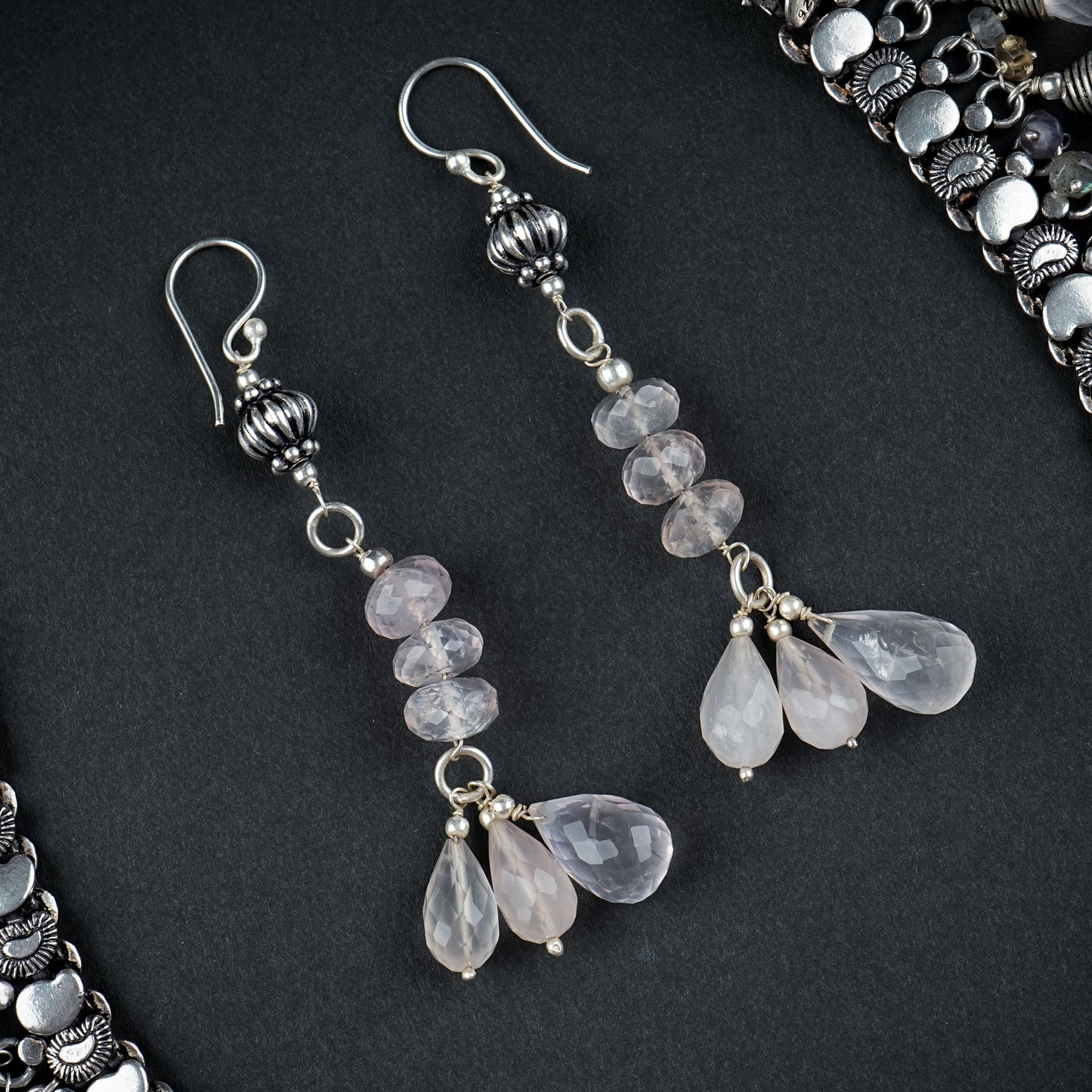 Roseate Rose Quartz Drops Neklace Set