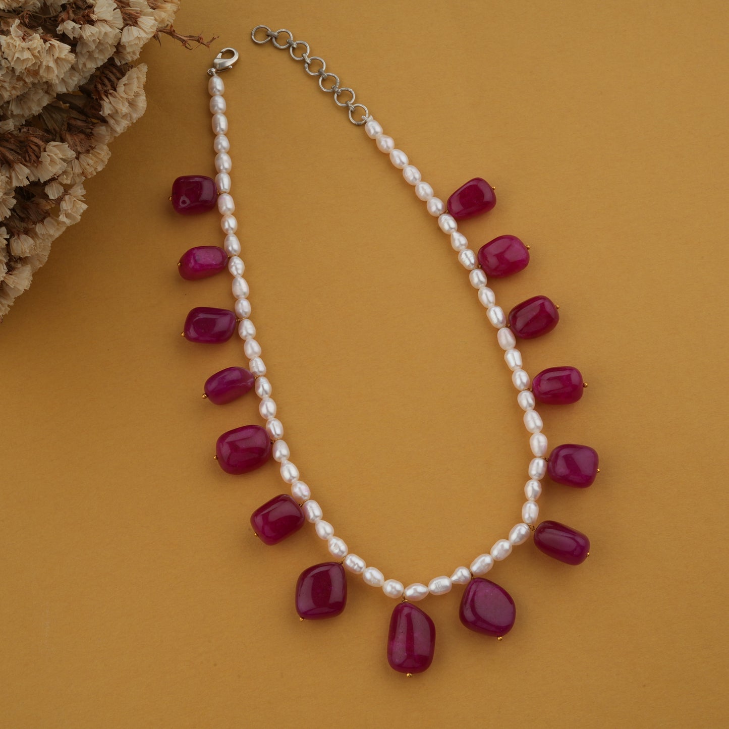 Tumbled Ruby Pearl Necklace