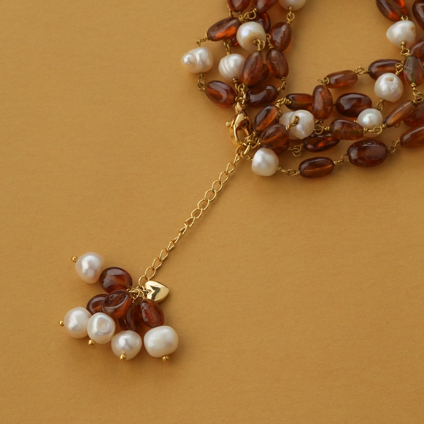 Natural Hessonite Freshwater Pearls Bracelet