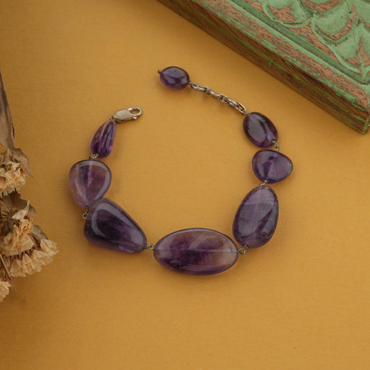Tumbled Amethyst Silver Bracelet