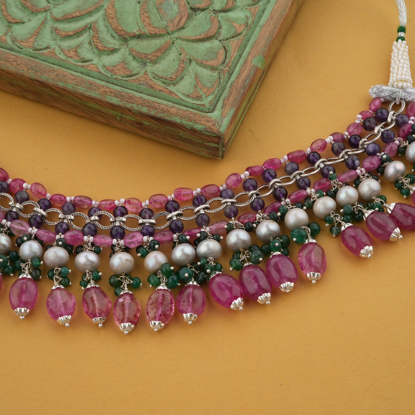 Gulbagh Pearl Quartz Silver Handcrafted Necklace