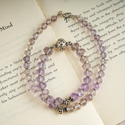 Faceted Amethyst Silver necklace With Filigree earrings
