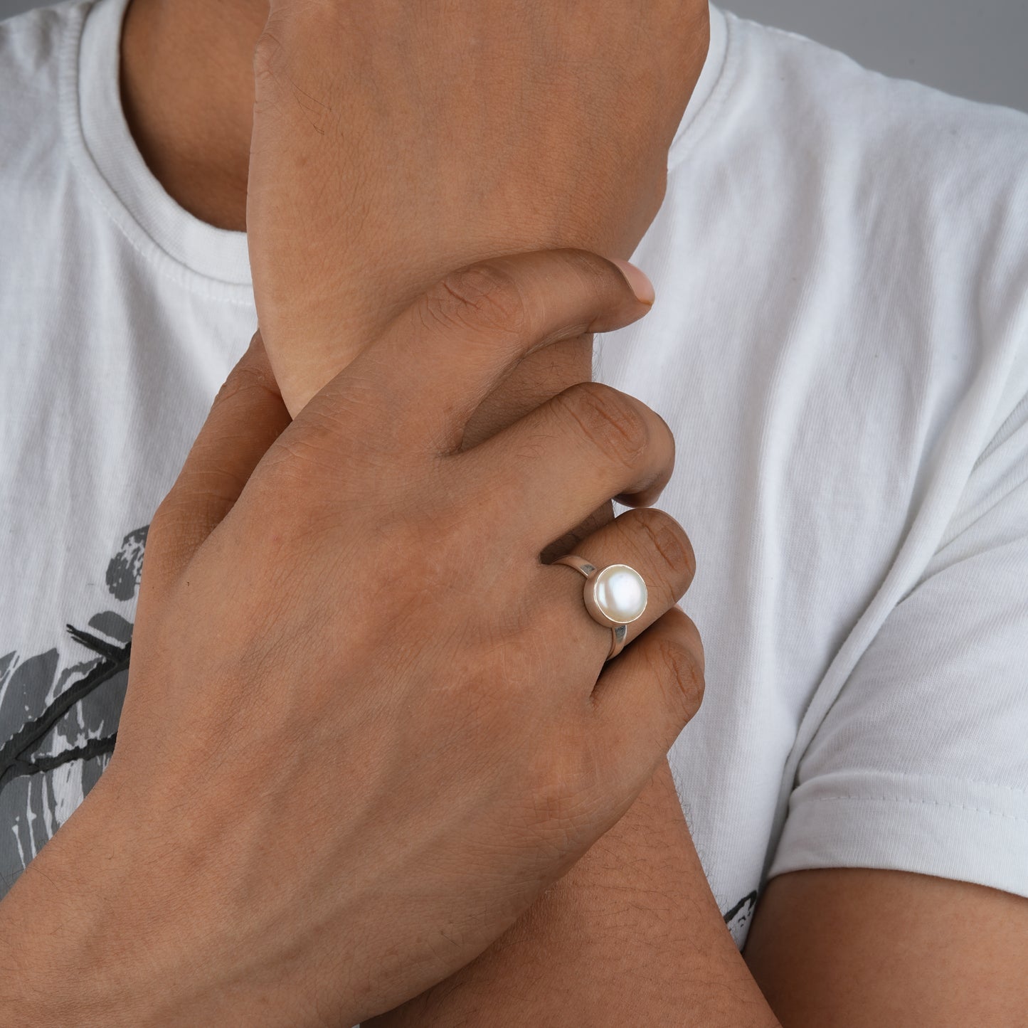 Classic Silver Pearl Ring For Men and Girls