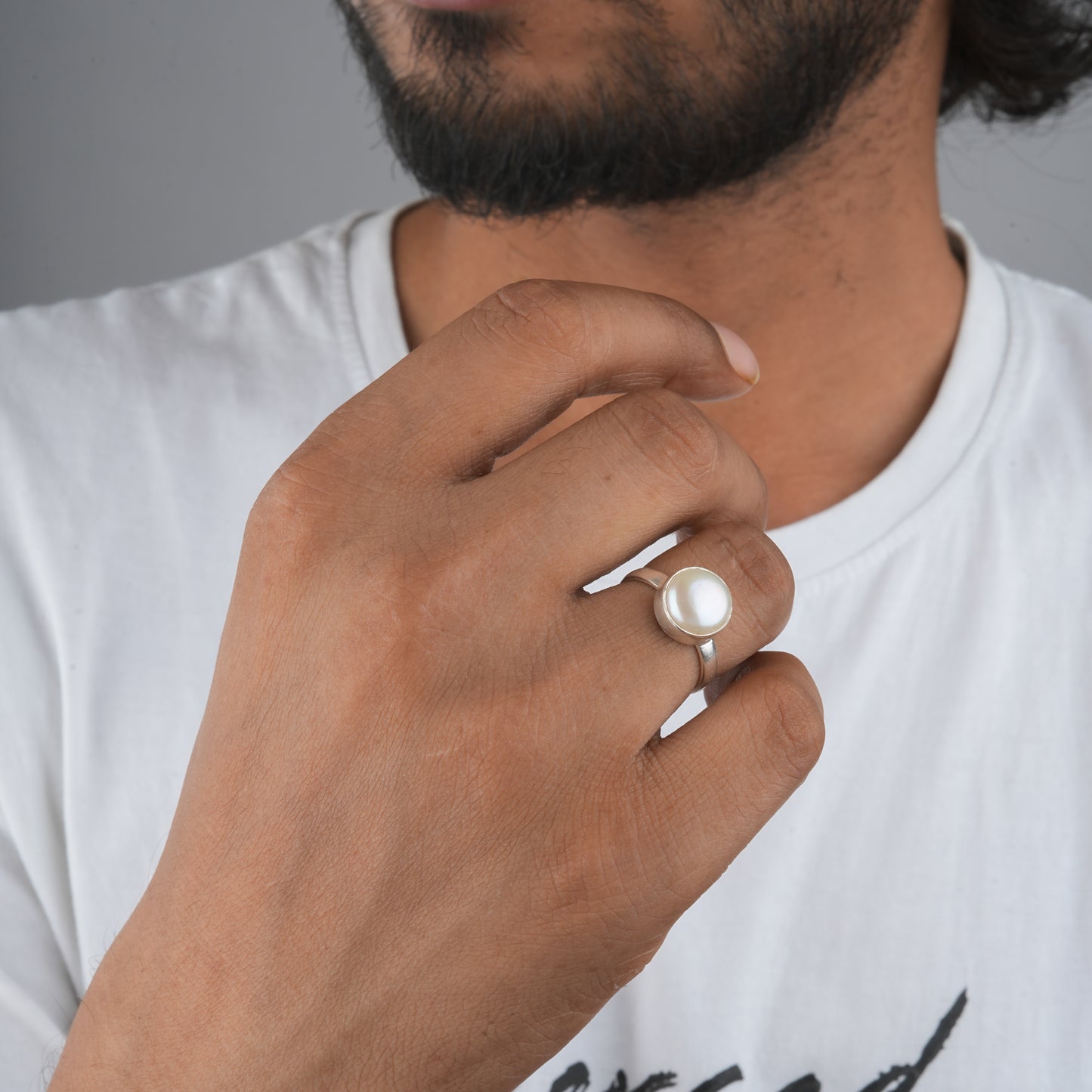 Classic Silver Pearl Ring For Men and Girls