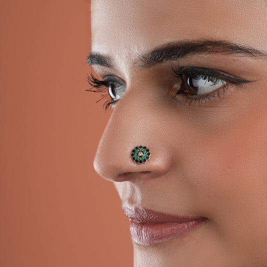 Sunflower Spark Meena Gold Plated Silver Nose Pin