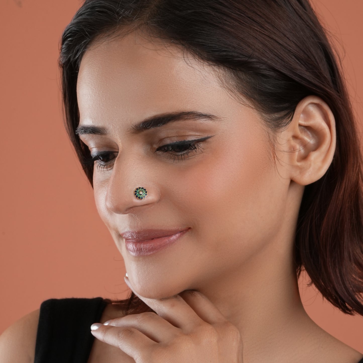Sunflower Spark Meena Gold Plated Silver Nose Pin