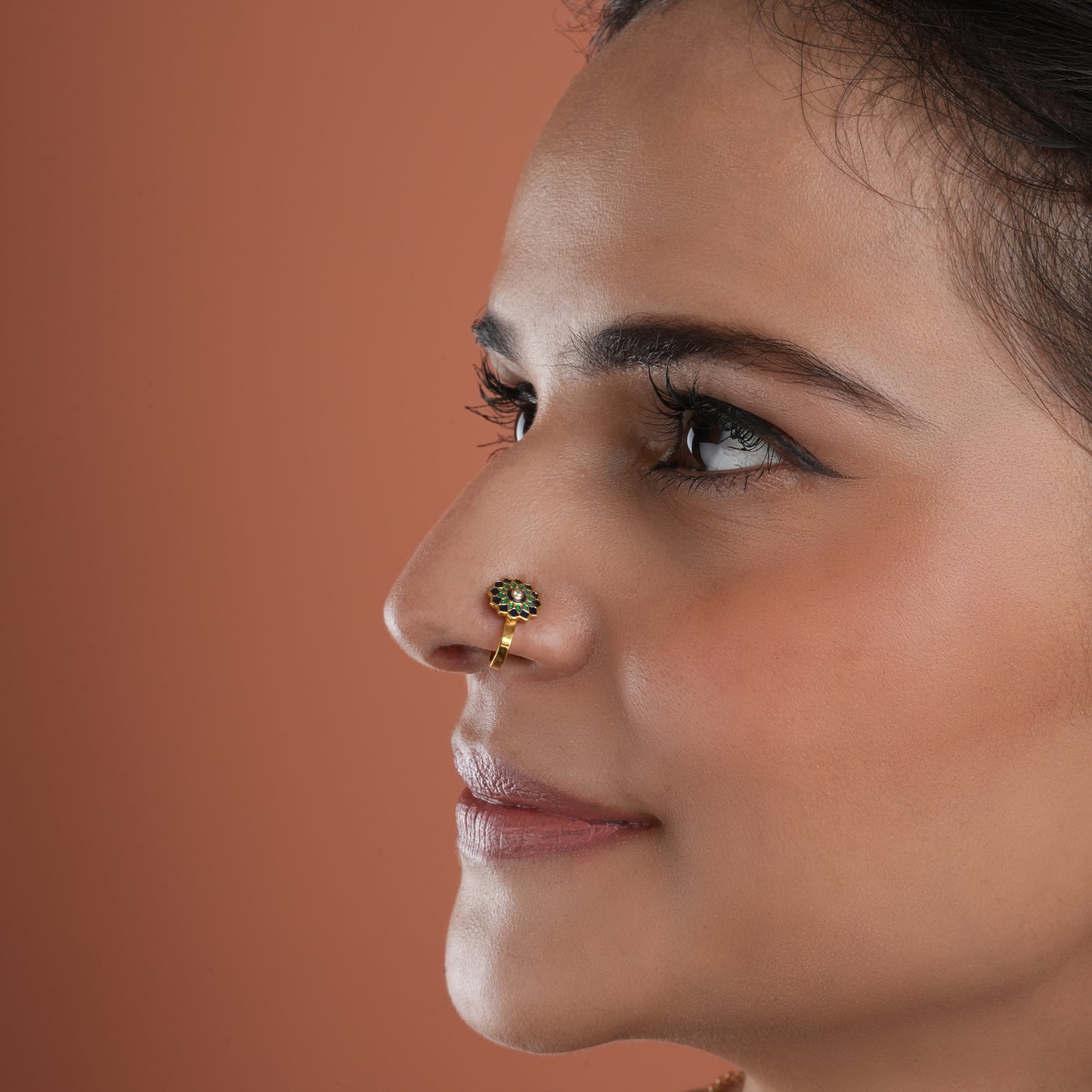 Sunflower Spark Gold Plated Silver Meena Clip on Nose Pin